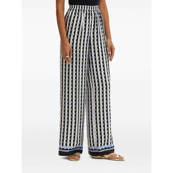 Oscar de la Renta  Wide Leg Allover Mini Geo Silk Twill Pants in Black & Blue 10 - Picture 3 of 6